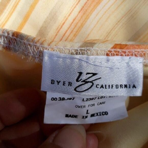 Vintage 70's Iz Byer Skirt Hippy Boho Sheer Aline Brushstroke Stripped Yellow L - Picture 3 of 8